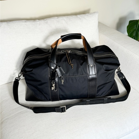 Coach Black Nylon Leather Trimmed Luggage Carry‎ On Weekender Duffle Bag - Picture 1 of 11